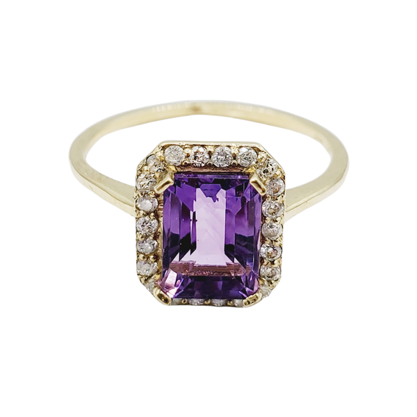 14K Yellow Gold Ring Set With Genuine Gemstone 8x6mm and Diamonds