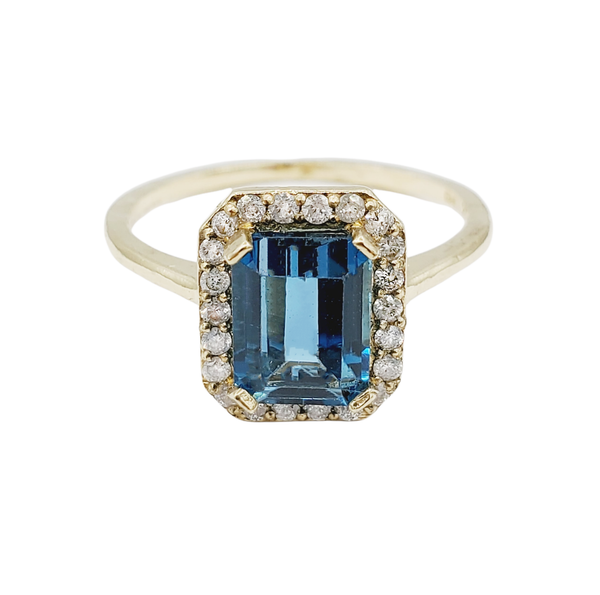 14K Yellow Gold Ring Set With Genuine Gemstone 8x6mm and Diamonds