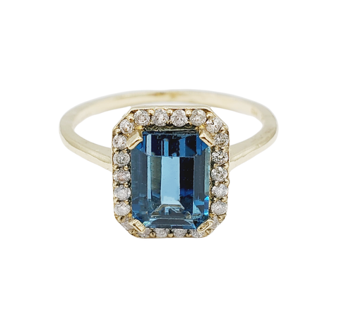 14K Yellow Gold Ring Set With Genuine Gemstone 8x6mm and Diamonds