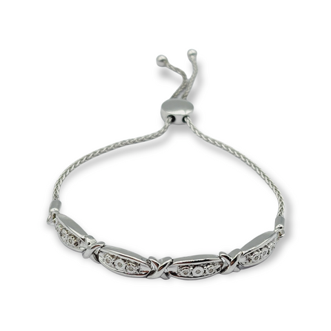 925 Silver Bolo Style Bracelet with Diamonds