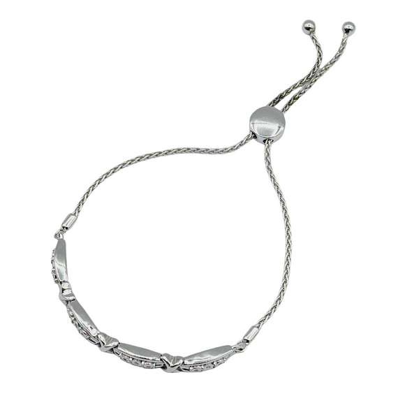 925 Silver Bolo Style Bracelet with Diamonds