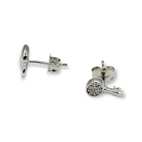 Sterling Silver Key Diamond Necklace and Earrings