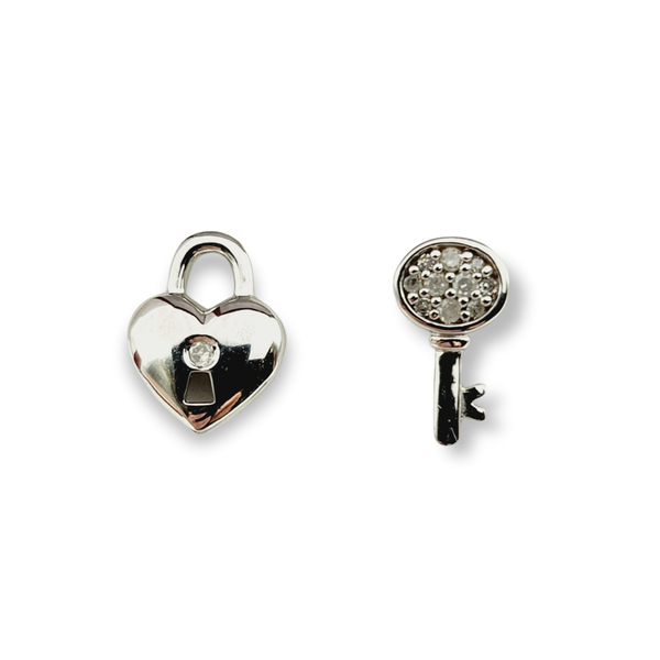Sterling Silver Key Diamond Necklace and Earrings