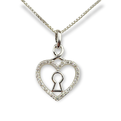 Sterling Silver Key Diamond Necklace and Earrings