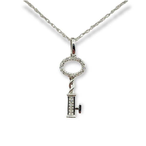 Sterling Silver Key Diamond Necklace and Earrings