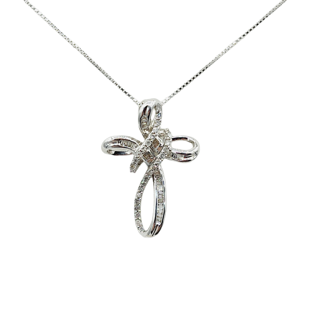 Sterling Silver Cross Diamond 0.35ct Pendant & Chain