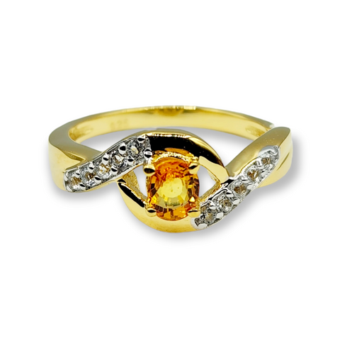 Sterling Silver Ring Set with Natural Orange Sapphire