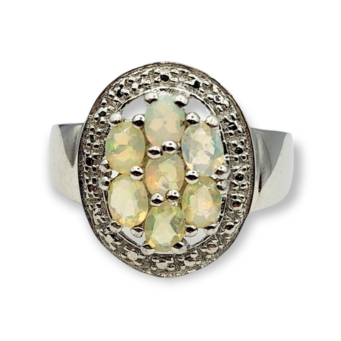 Sterling Silver Ring Set with Natural Opal