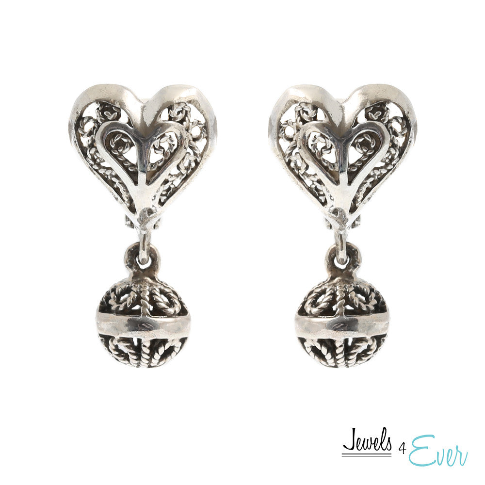 Sterling Silver Vintage Filigree Heart Earrings