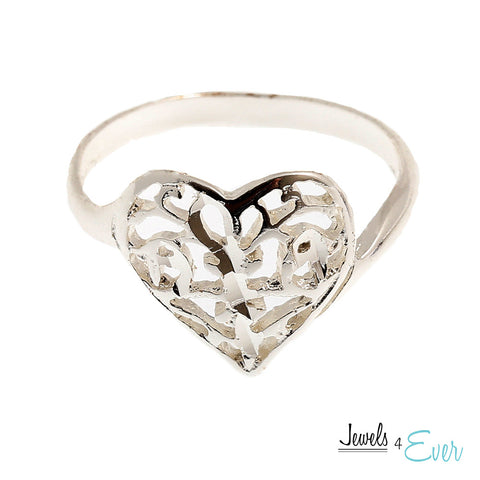 Vintage Sterling Silver Filigree Heart Ring