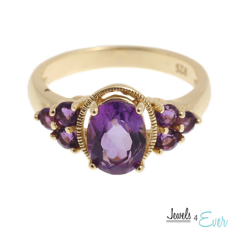 Gold plated Sterling Silver Ring set with genuine Amethyst