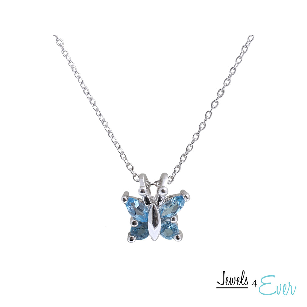 9ct Gold Multi Topaz & Diamond Butterfly Pendant in Blue | Prouds