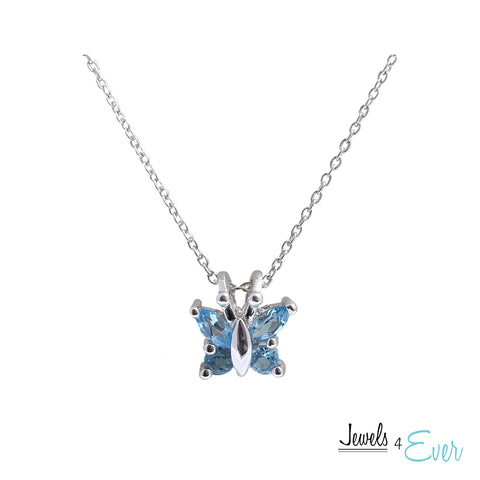 Sterling Silver Blue Topaz Butterfly Pendant